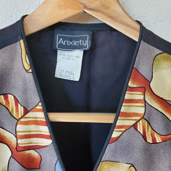 Small Vintage 90's Tie Print Grey Red Green Vest - Picture 3 of 5